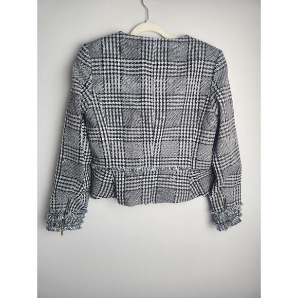 Karl Lagerfeld womens Boxy tweed blazer sz 12 structures shoulder zip career - Picture 4 of 8